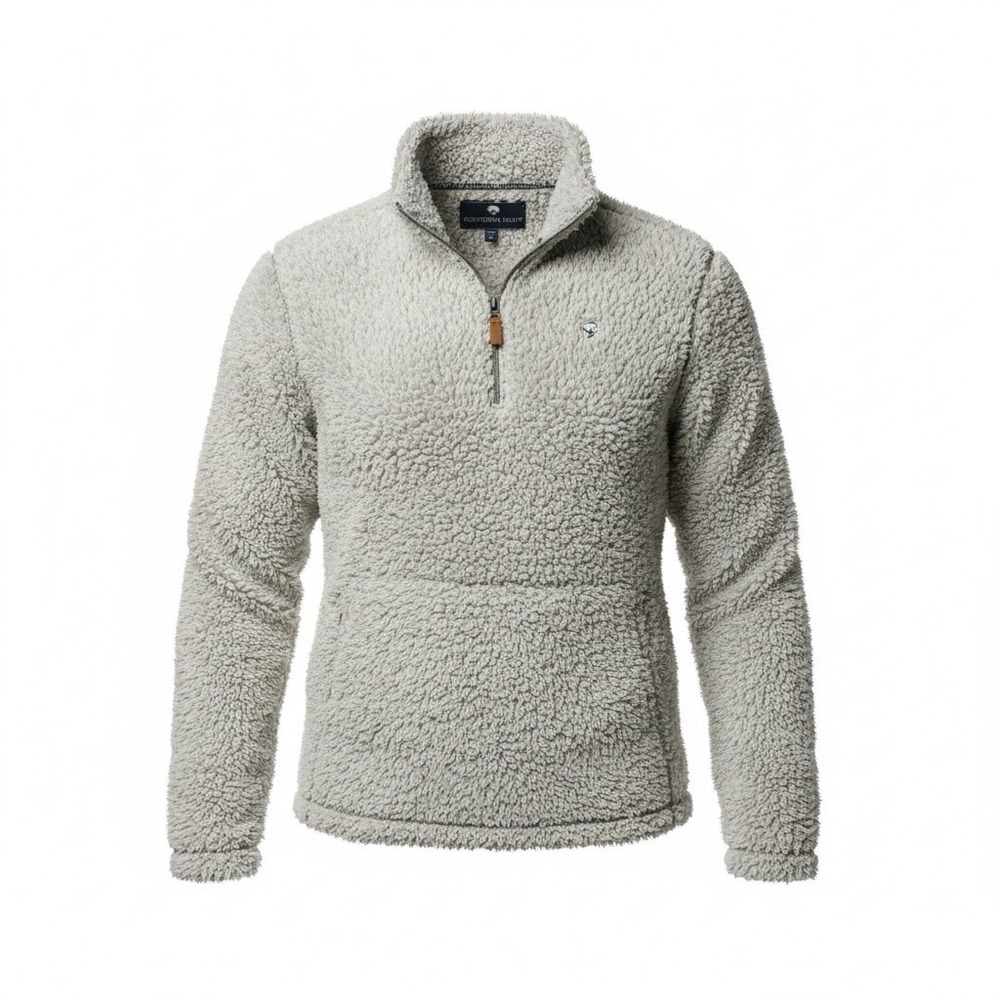 Simply Southern Women's Sherpa Pullover Cozy Quarter Zip Gray Size M Cotton Logo
